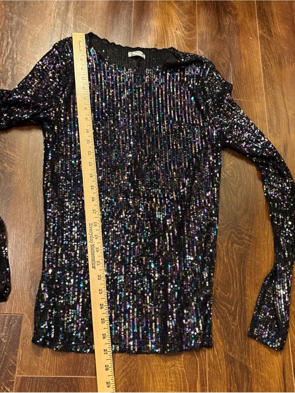 Free People Intimately Gold Rush Long Sleeve Sequin Top Black Combo Size Large
